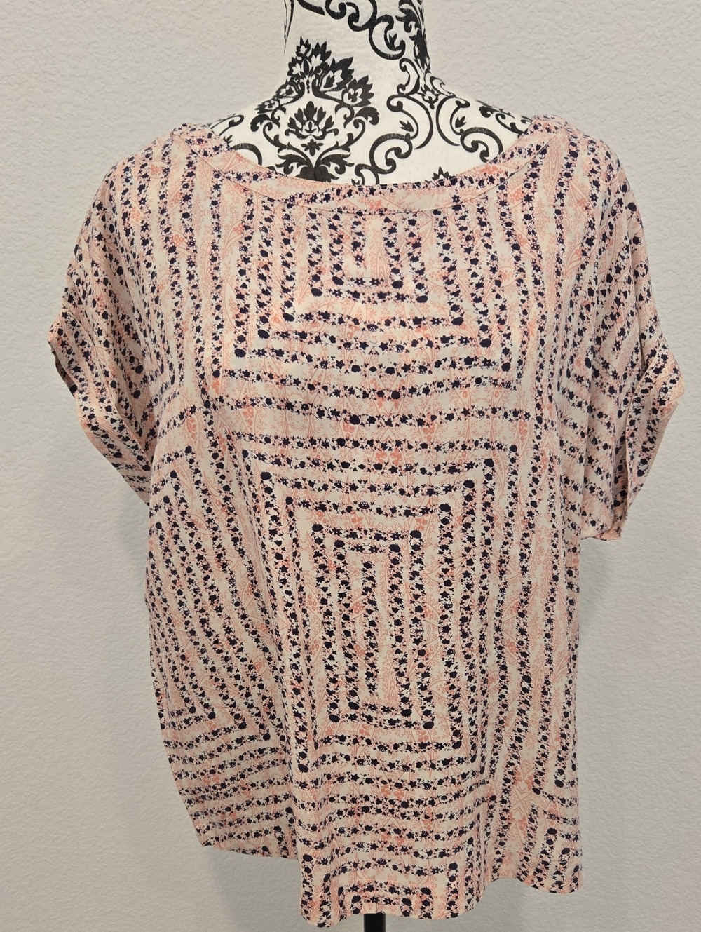 Sundance Pink and Navy Geometric Short-Sleeve Blouse